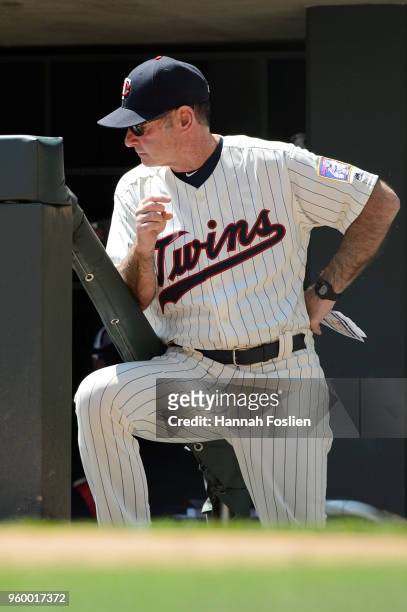 Manager Paul Molitor of the Minnesota Twins looks on during the interleague game against the St. Louis Cardinals on May 16, 2018 at Target Field in...