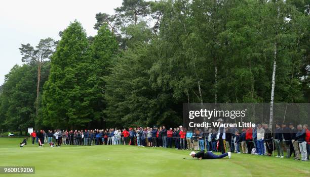 Maximilian Kieffer of Germany lines up a putt on the 10th green during the third round of the Belgian Knockout at at the Rinkven International Golf...