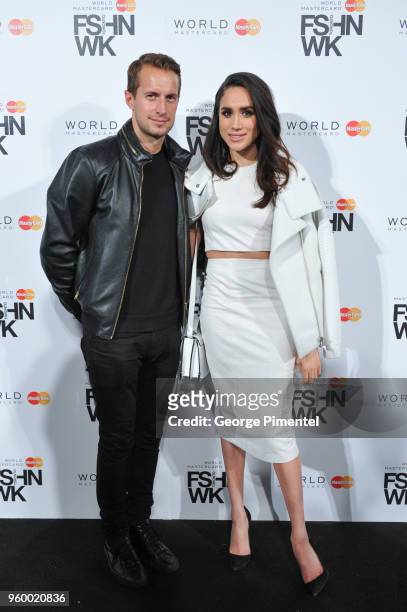 Brendan Fallis and Meghan Markle attend World MasterCard Fashion Week Fall 2015 Collections Day 3 at David Pecaut Square on March 25, 2015 in...