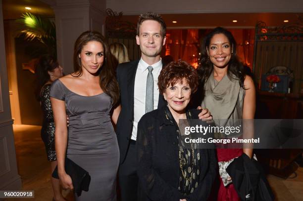 Meghan Markle, Patrick J. Adams, HFPA President Aida Takla-O'Reilly and Gina Torres attend the InStyle and Hollywood Foreign Press Association's...