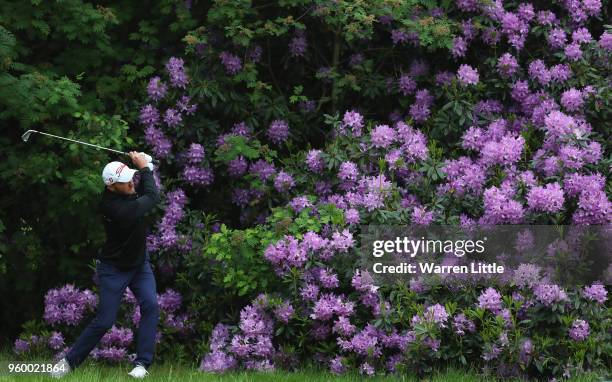 Maximilian Kieffer of Germany plays his second shot out of the bushes on the 10th hole during the knockout stage on day three of the Belgian Knockout...