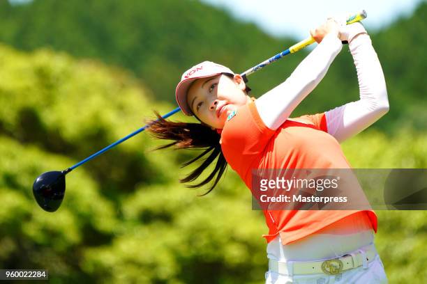 Sakura Koiwai of Japan hits her tee shot on the 9th hole during the second round of the Chukyo TV Bridgestone Ladies Open at Chukyo Golf Club Ishino...