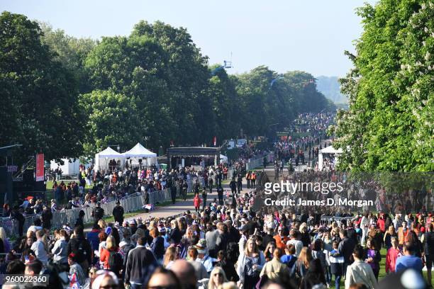 Thousands of Royal fans cram onto the Long Walk before the wedding of Prince Harry to Ms. Meghan Markle St George's Chapel, Windsor Castle on May 19,...