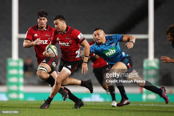 David Havili of the Crusaders makes a break during the round 14 Super Rugby match between the Blues and the Crusaders at Eden Park on May 19, 2018 in...