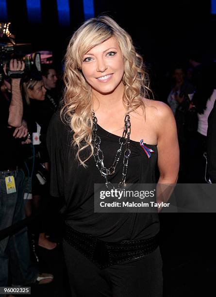 Host Cheryl Hickey inside the studio during the Canada for Haiti Benefit on January 22, 2010 in Toronto, Canada.