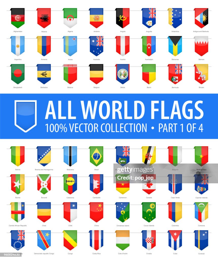 Welt-Flaggen - Vektor senkrecht Lesezeichen glänzende Symbole - Teil 1 von 4