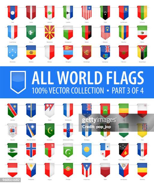 world flags - vector vertical bookmark glossy icons - part 3 of 4 - monaco stock illustrations