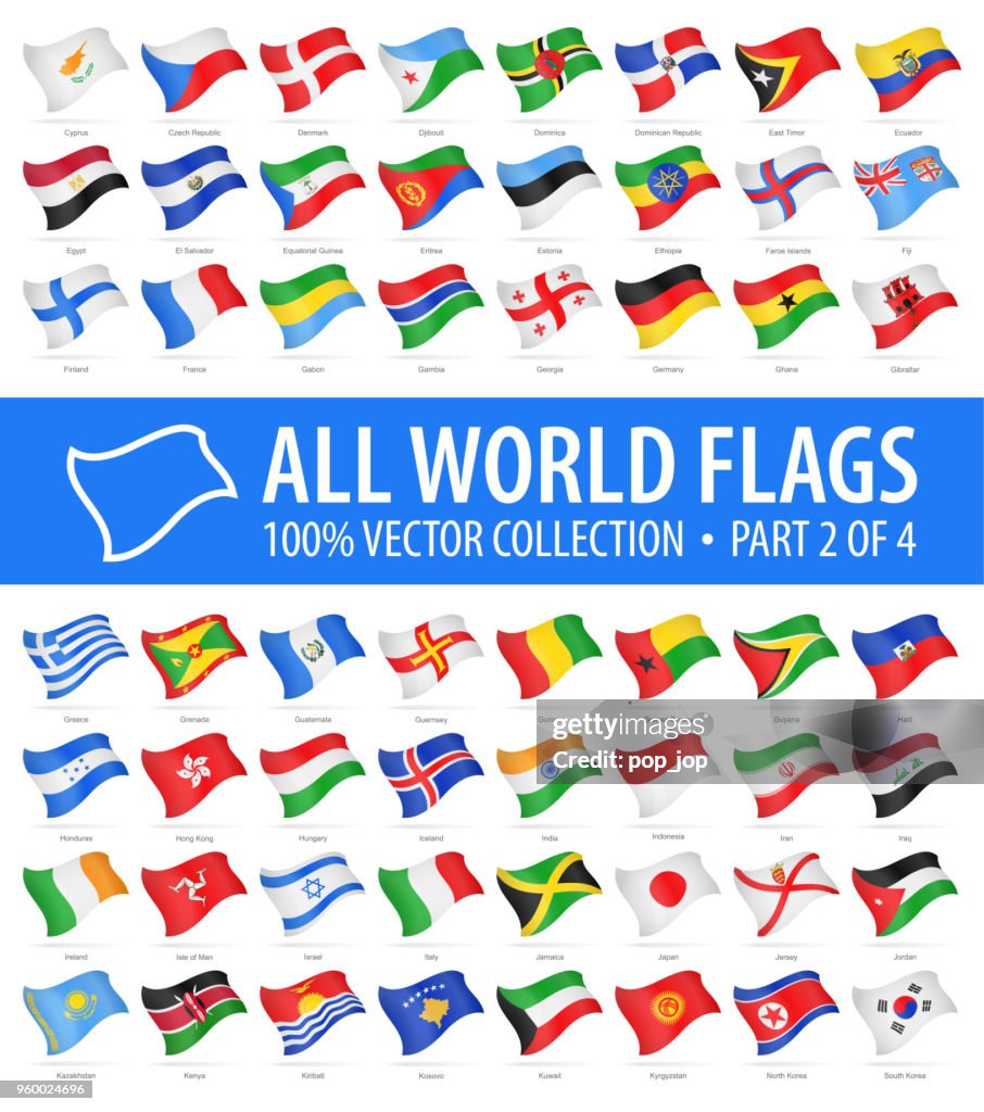 Vlaggen van de wereld - Vector Flying glanzende pictogrammen - deel 2 van 4