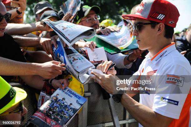 Marc Marquez meet the fans at Bugatti Circuit during MotoGP Le Mans practice sessions in France.