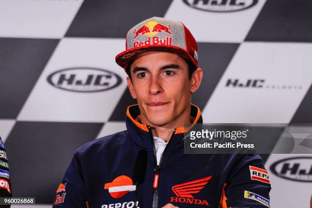 Marc Marquez attends a press conference of France MotoGP at Circuit Bugatti Le Mans.