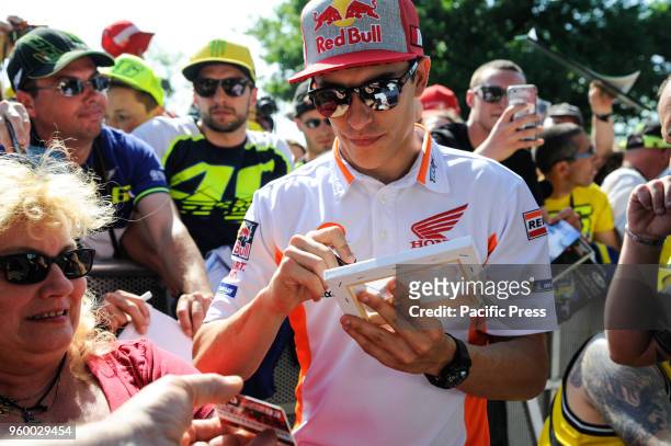 Marc Marquez meet the fans at Bugatti Circuit during MotoGP Le Mans practice sessions in France.