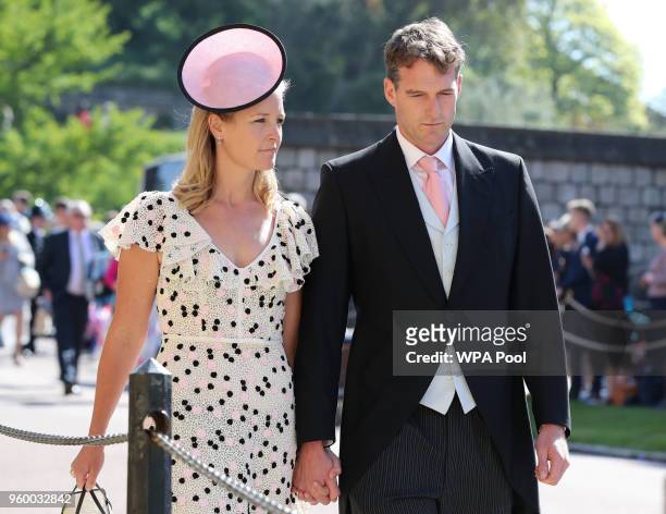 Lady Edwina Louise Grosvenor and Dan Snow arrive at St George's Chapel at Windsor Castle before the wedding of Prince Harry to Meghan Markle on May...