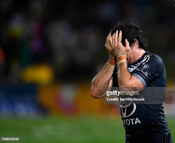 Jake Granville of the Cowboys looks dejected after losing the round 11 NRL match between the North Queensland Cowboys and the South Sydney Rabbitohs...