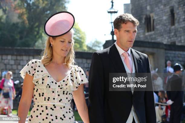 Lady Edwina Louise Grosvenor and Dan Snow arrive at St George's Chapel at Windsor Castle before the wedding of Prince Harry to Meghan Markle on May...