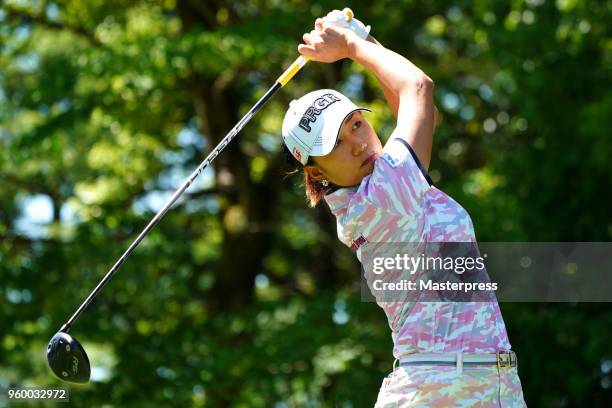 Erina Hara of Japan hits her tee shot on the 17th hole during the second round of the Chukyo TV Bridgestone Ladies Open at Chukyo Golf Club Ishino...