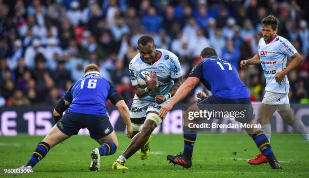 Bilbao , Spain - 12 May 2018; Leone Nakawara of Racing 92 is tackled by James Tracy and Jack McGrath of Leinster during the European Rugby Champions...