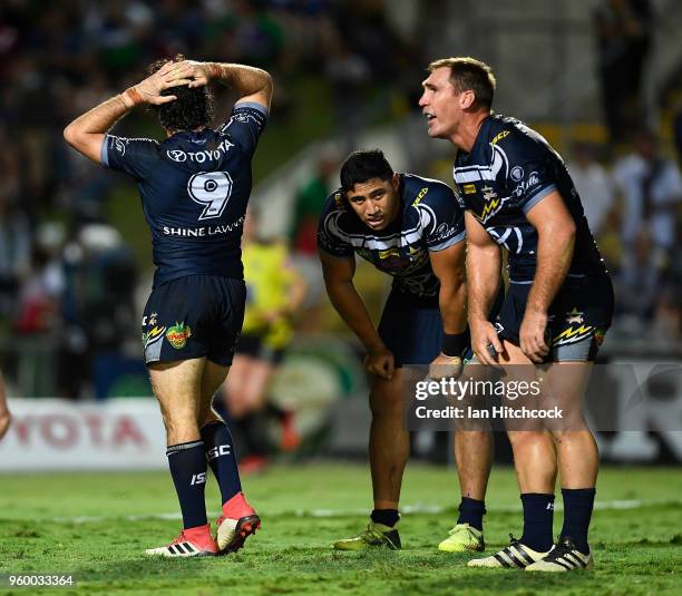 The Cowboys look dejected after losing the round 11 NRL match between the North Queensland Cowboys and the South Sydney Rabbitohs at 1300SMILES...