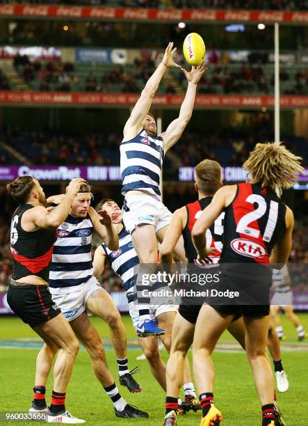 Patrick Dangerfield of the Cats marks the ball during the round nine AFL match between the Essendon Bombers and the Geelong Cats at Melbourne Cricket...