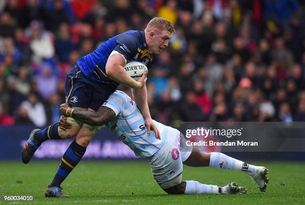 Bilbao , Spain - 12 May 2018; Dan Leavy of Leinster is tackled by Virimi Vakatawa of Racing 92 during the European Rugby Champions Cup Final match...