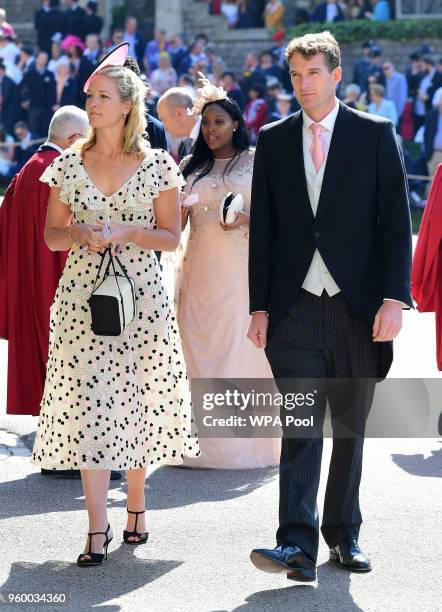 Lady Edwina Louise Grosvenor and Dan Snow arrive at St George's Chapel at Windsor Castle before the wedding of Prince Harry to Meghan Markle on May...