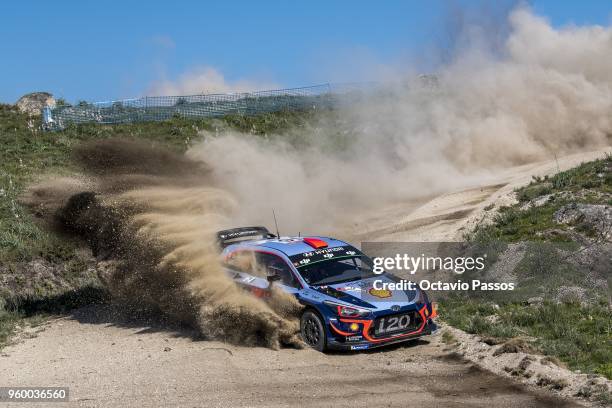 Daniel Sordo of Spain and Carlos Del Barrio of Spain compete in their Hyundai Shell Mobis WRT Hyundai i20 Coupe WRC during the SS10 Vieira do Minho...