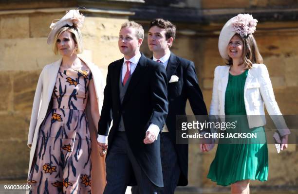 Lizzie Wilson, Guy Pelly, James Meade and Lady Laura Marsham arrive for the wedding ceremony of Britain's Prince Harry, Duke of Sussex and US actress...