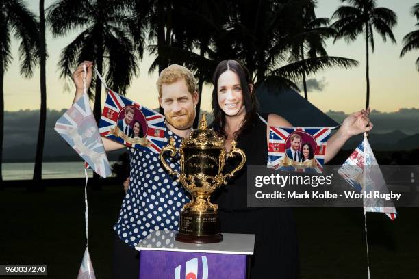 The Webb Ellis Cup is set up in celebration of the Royal Wedding as part of the Rugby World Cup 2019 Trophy Tour at the Holiday Inn Suva on May 18,...