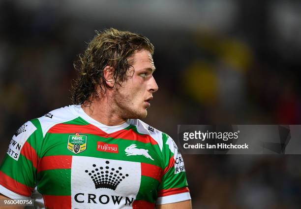 George Burgess of the Rabbitohs looks on during the round 11 NRL match between the North Queensland Cowboys and the South Sydney Rabbitohs at...