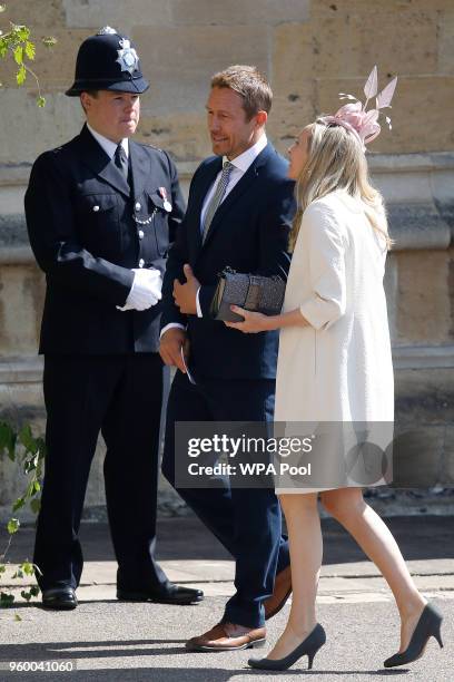 Jonny Wilkinson and his wife Shelley Jenkins arrive at St George's Chapel at Windsor Castle before the wedding of Prince Harry to Meghan Markle on...