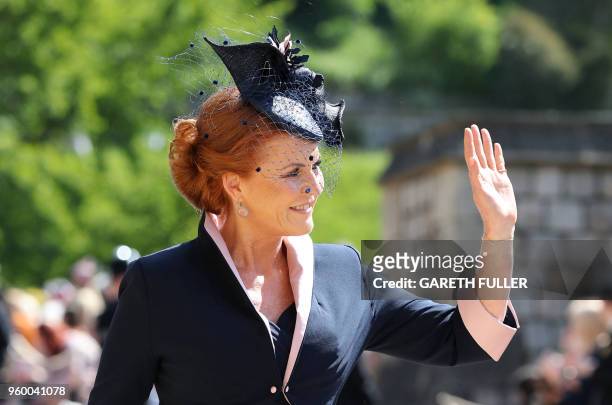 Sarah, Duchess of York arrives for the wedding ceremony of Britain's Prince Harry, Duke of Sussex and US actress Meghan Markle at St George's Chapel,...