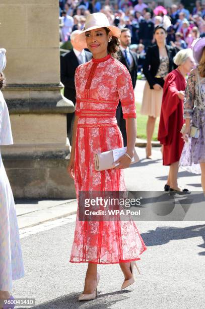 Actress Gina Torres arrives at St George's Chapel at Windsor Castle before the wedding of Prince Harry to Meghan Markle on May 19, 2018 in Windsor,...
