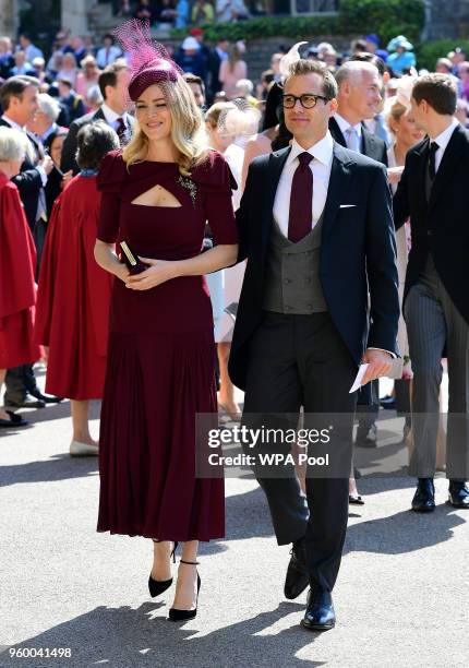 Actor Gabriel Macht and wife Jacinda Barrett arrive at St George's Chapel at Windsor Castle before the wedding of Prince Harry to Meghan Markle on...