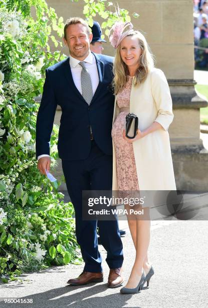 Jonny Wilkinson and Shelley Jenkins arrive at St George's Chapel at Windsor Castle before the wedding of Prince Harry to Meghan Markle on May 19,...