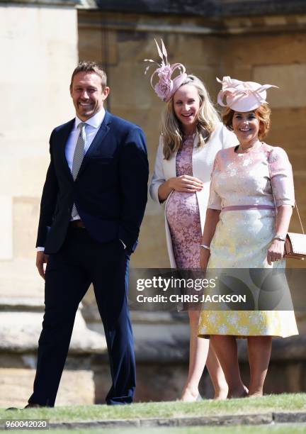 Former England rugby player Jonny Wilkinson and his wife Shelley Wilkinson arrive for the wedding ceremony of Britain's Prince Harry, Duke of Sussex...