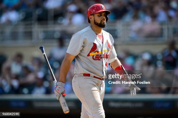 Francisco Pena of the St. Louis Cardinals reacts to striking out against the Minnesota Twins during the interleague game on May 16, 2018 at Target...