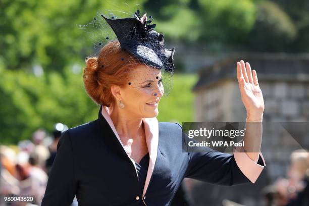 Sarah, Duchess of York arrives at St George's Chapel at Windsor Castle before the wedding of Prince Harry to Meghan Markle on May 19, 2018 in...