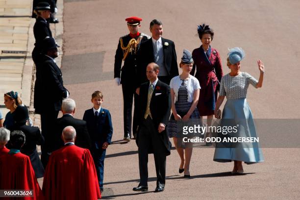 Britain's Prince Edward, Earl of Wessex, arrives with Britain's Sophie, Countess of Wessex, and James, Viscount Severn and Lady Louise Windsor...