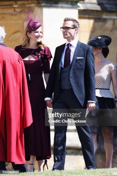 Jacinda Barrett and Gabriel Macht arrive at the wedding of Prince Harry to Ms Meghan Markle at St George's Chapel, Windsor Castle on May 19, 2018 in...