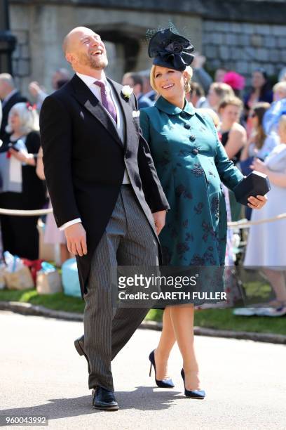 Zara Tindall and Mike Tindall arrive for the wedding ceremony of Britain's Prince Harry, Duke of Sussex and US actress Meghan Markle at St George's...