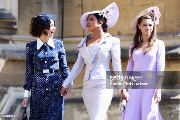 Abigail Spencer and Priyanka Chopra arrive at the wedding of Prince Harry to Ms Meghan Markle at St George's Chapel, Windsor Castle on May 19, 2018...
