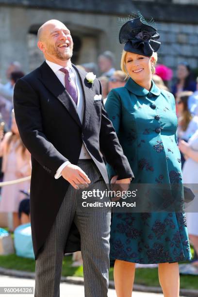 MIke Tindall and Zara Tindall arrive at St George's Chapel at Windsor Castle before the wedding of Prince Harry to Meghan Markle on May 19, 2018 in...