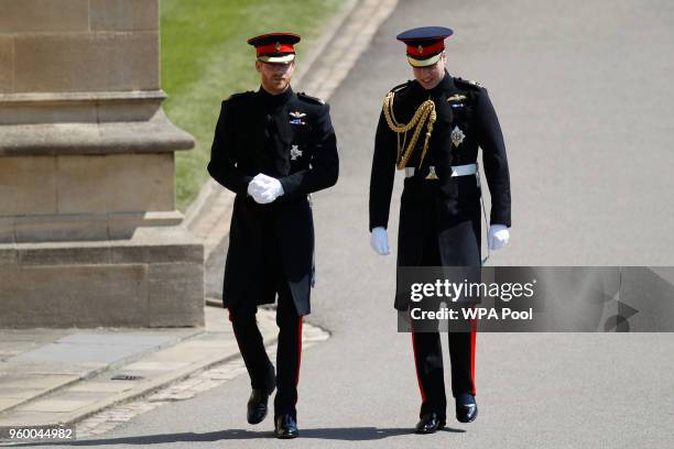 Prince Harry , arrives with his best man Prince William, Duke of Cambridge for the wedding ceremony of Prince Harry and US actress Meghan Markle at...