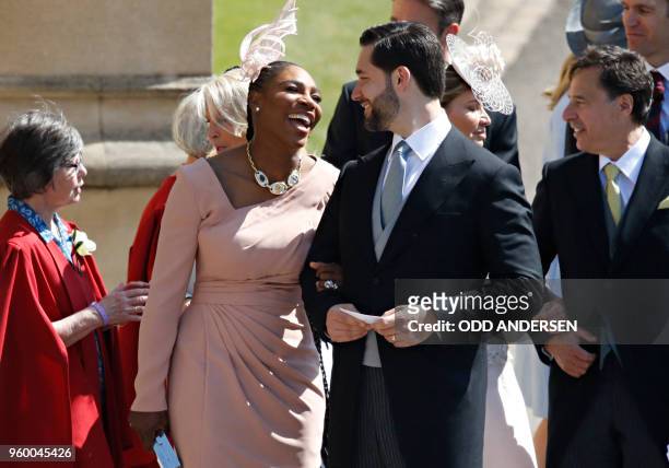 Meghan Markle's friend, US tennis player Serena Williams and her husband US entrepreneur Alexis Ohanian arrive for the wedding ceremony of Britain's...