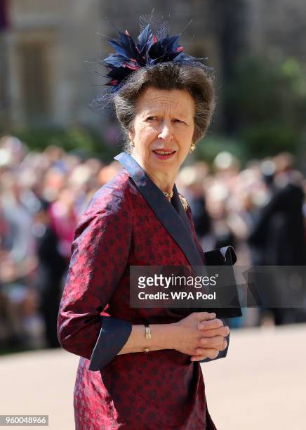 Princess Anne, Princess Royal arrives at St George's Chapel at Windsor Castle before the wedding of Prince Harry to Meghan Markle on May 19, 2018 in...