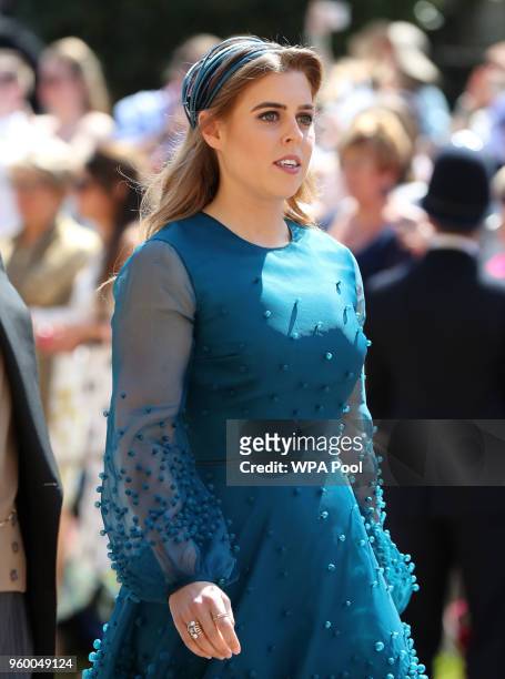 Princess Beatrice arrives at St George's Chapel at Windsor Castle before the wedding of Prince Harry to Meghan Markle on May 19, 2018 in Windsor,...