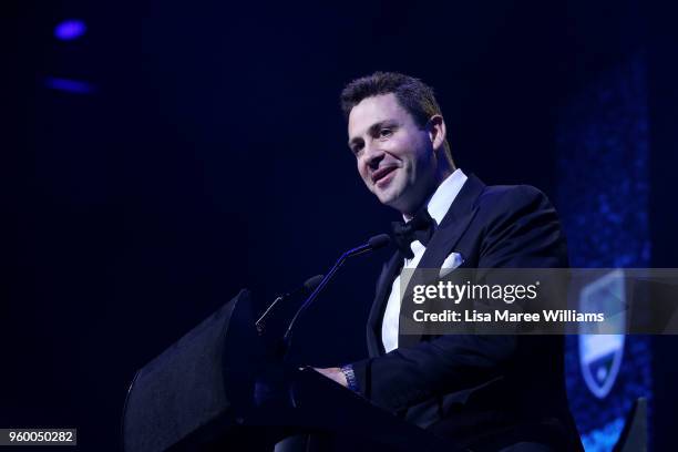 Chairman Scott Barlow speaks during the Sydney FC Sky Ball at The Star on May 19, 2018 in Sydney, Australia.