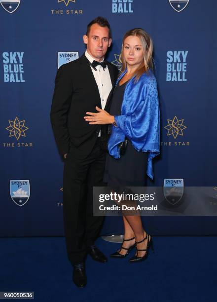 Luke Wilkshire and Kristina Wilkshire pose at the Sydney FC Sky Blue Ball on May 19, 2018 in Sydney, Australia.