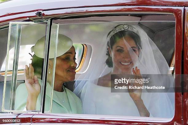 Meghan Markle with her mother Doria Ragland drive down the Long Walk as they arrive at Windsor Castle ahead of her wedding to Prince Harry on May 19,...