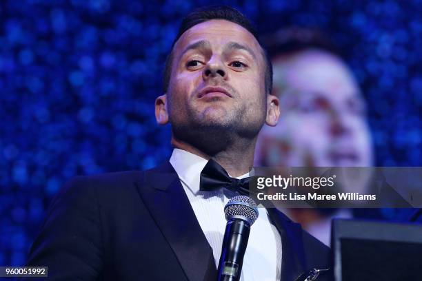 Bobo receives the Golden Boot award during the Sydney FC Sky Ball at The Star on May 19, 2018 in Sydney, Australia.