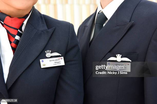 British Airways cabin crew, all named Harry or Meghan, who will be operating today's Heathrow to Toronto flight in celebration of the Royal Wedding...